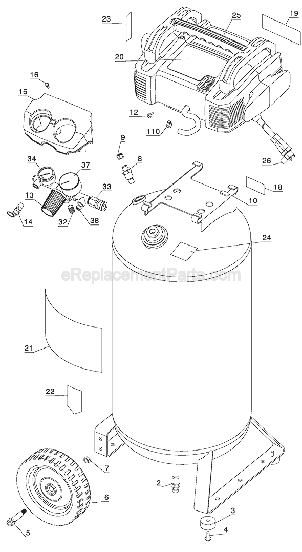 Page A Diagram and Parts List for  Porter Cable Compressor